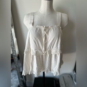 Anthropologie - Elegant White Lace Trimmed Women's Top